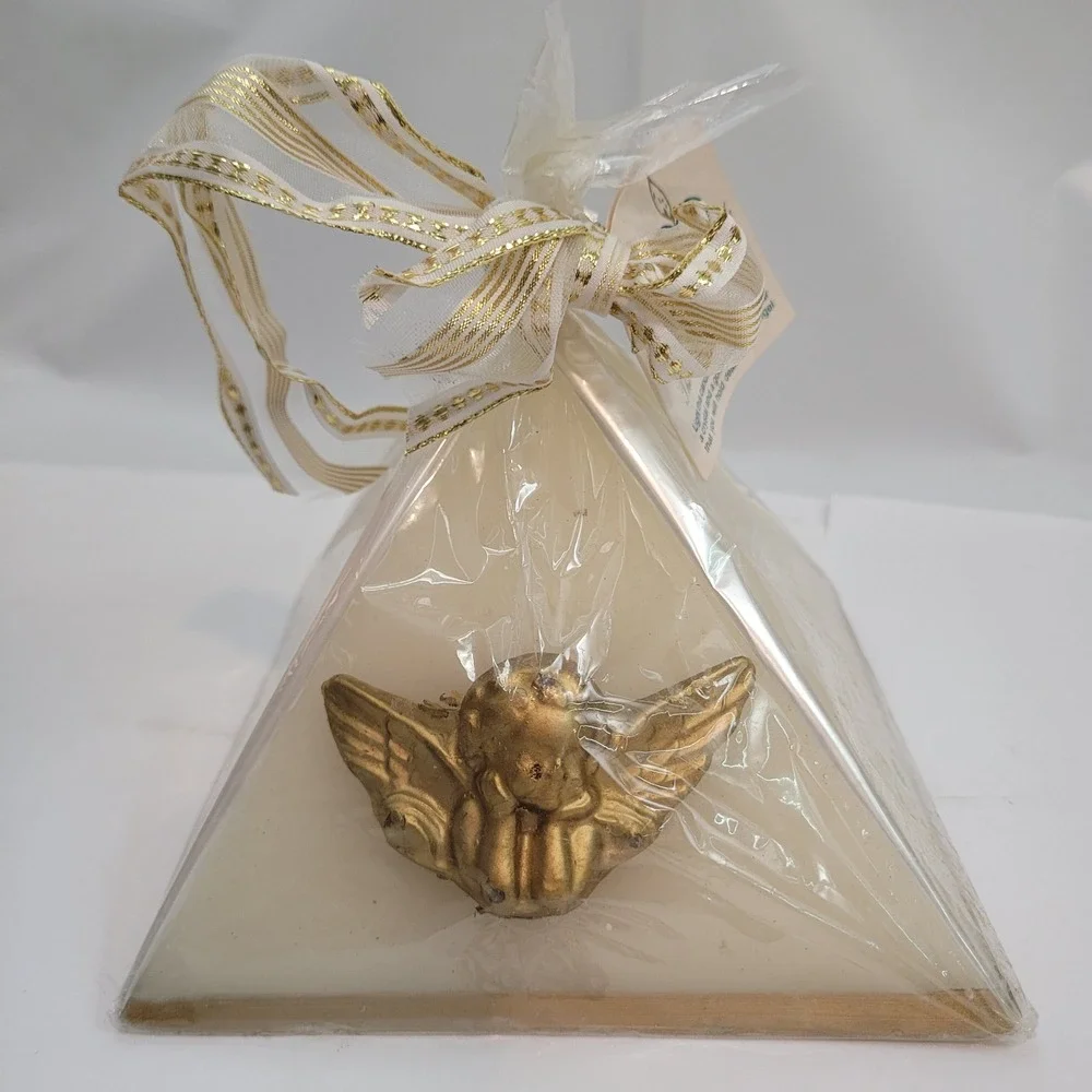 The Treasure Candle Golden Angel Pyramid Candle Vintage 1991 Hidden Treasures